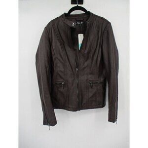Mo Ka Stitch Fix Womens Jacket Small Faux Leather Brown Zipper Moto Classic New